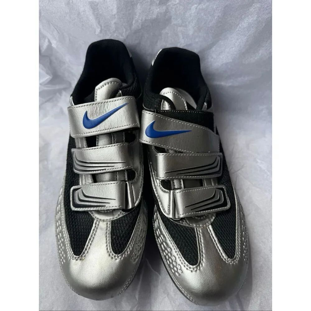 Nike Cycling Road Shoes Carbon Fiber Silver Black Blue Mens 9.5 EU43 SPD Cleats